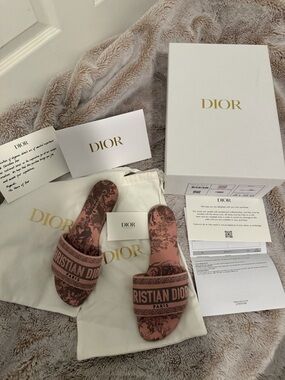 Christian Dior Dioriviera Pink Dway Slide Sandals size 36.5 Pink Toile